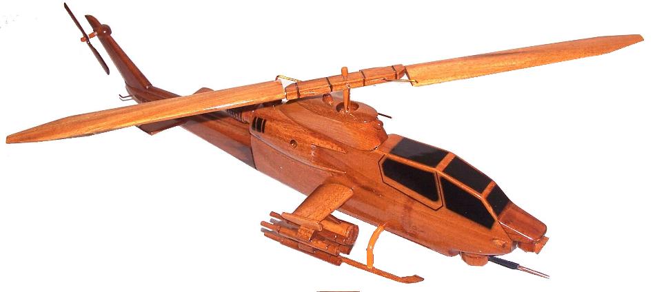 AH-1F Cobra Model Helicopter, Wooden desktop Helicopters, Natural